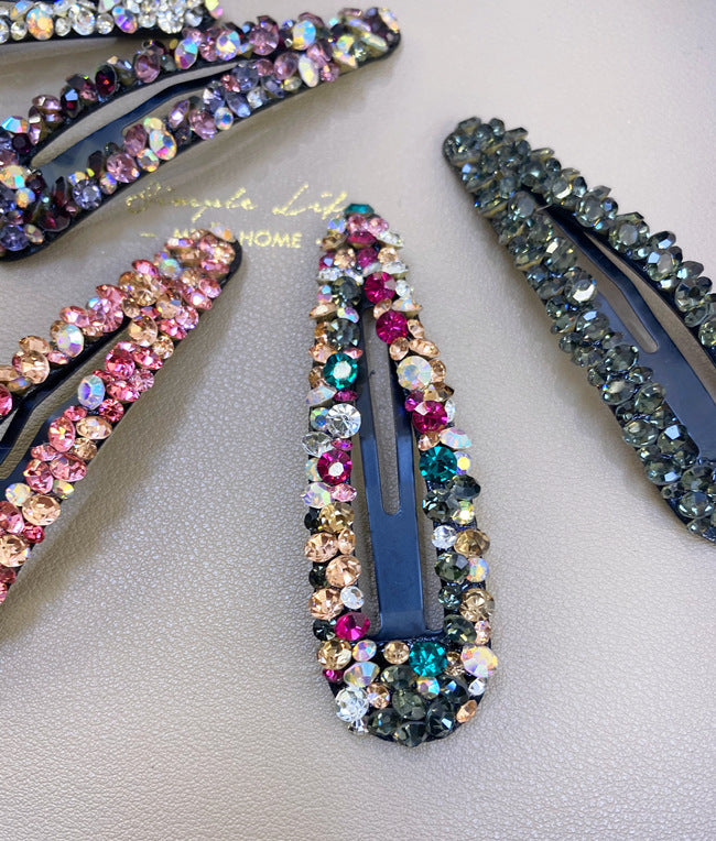 korean rhinestone bb hairpin no trace crystal hollow water drop square triangle super flash bangs hairpin hair accessories