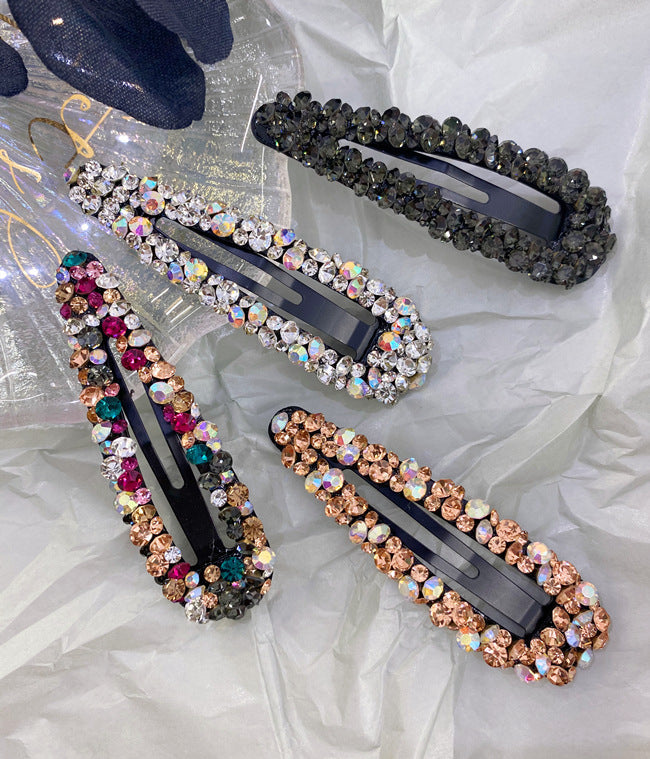 korean rhinestone bb hairpin no trace crystal hollow water drop square triangle super flash bangs hairpin hair accessories