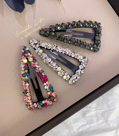 korean rhinestone bb hairpin no trace crystal hollow water drop square triangle super flash bangs hairpin hair accessories