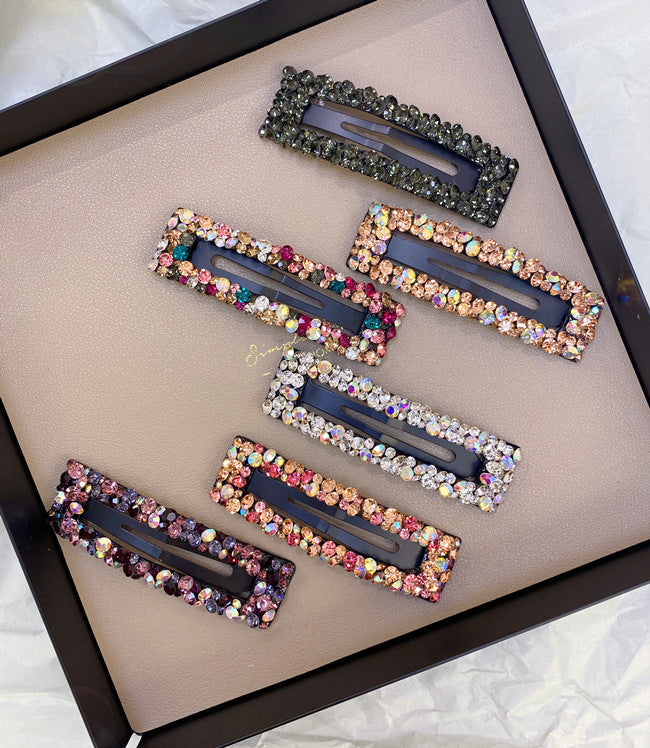 korean rhinestone bb hairpin no trace crystal hollow water drop square triangle super flash bangs hairpin hair accessories