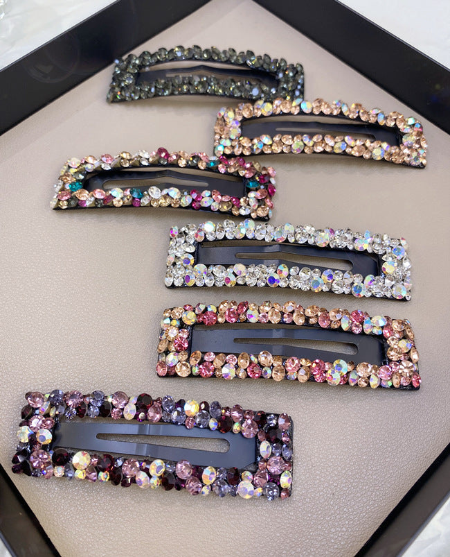 korean rhinestone bb hairpin no trace crystal hollow water drop square triangle super flash bangs hairpin hair accessories