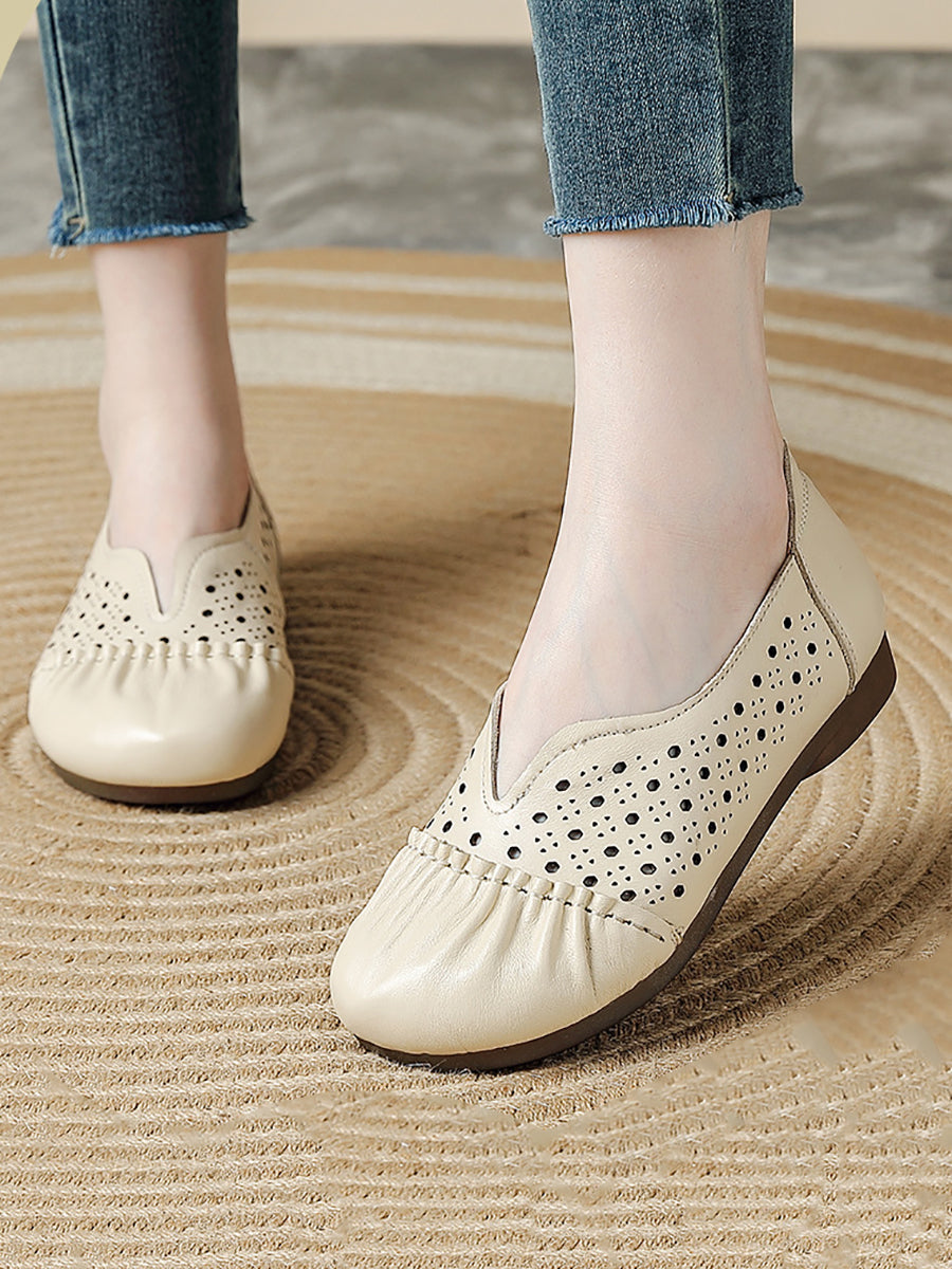 Women Casual Genuine Leather Hollow Out Low Heel Shoes
