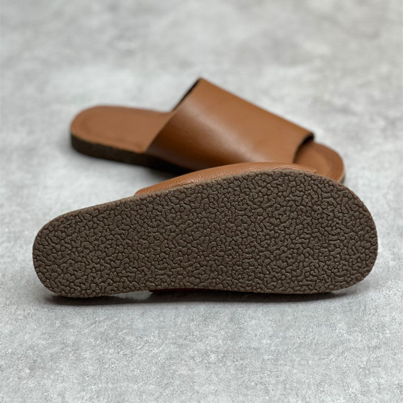 Women Summer Casual Genuine Leather Solid Slippers