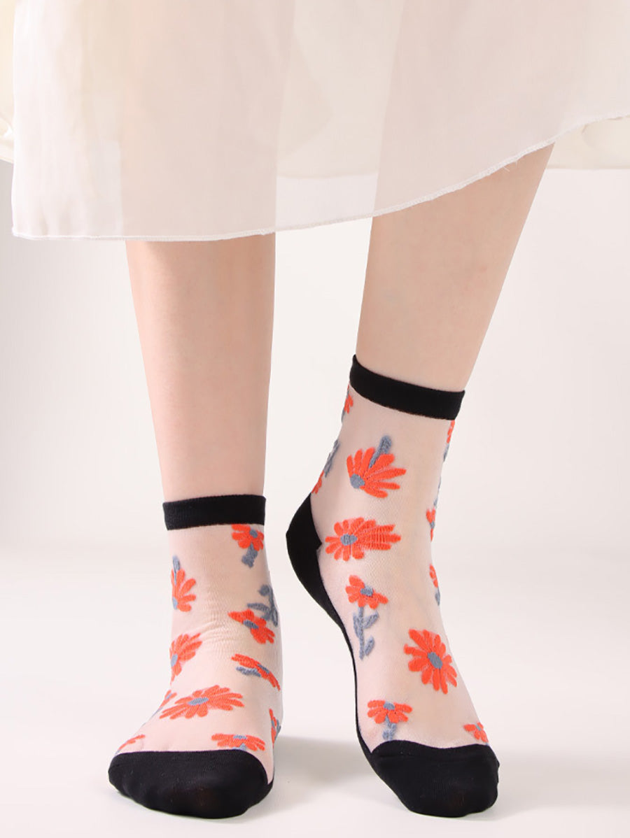 6 Pairs Women Summer Casual Flower Thin Socks