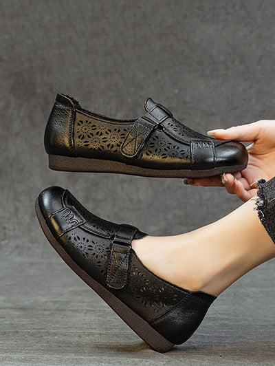 Women Summer Hollow Out Leather Low Heel Shoes