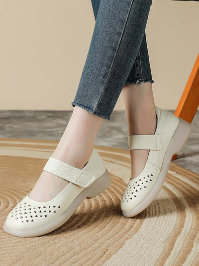 Women Vintage Summer Leather Hollow Out Platfrom Shoes