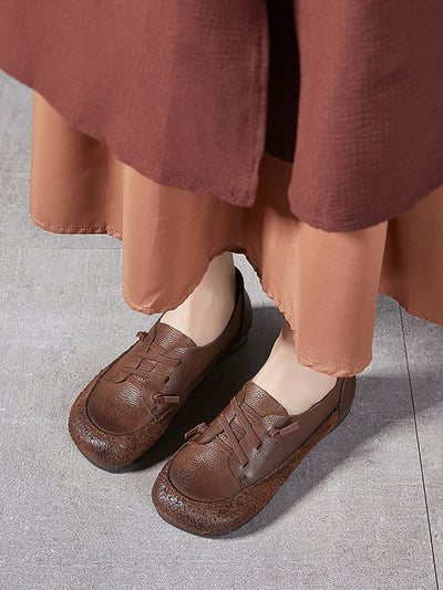 Women Vintage Leather Spliced Low Heel Shoes