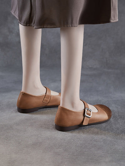 Women Summer Casual Soft Leather Spliced Low Heel Shoes