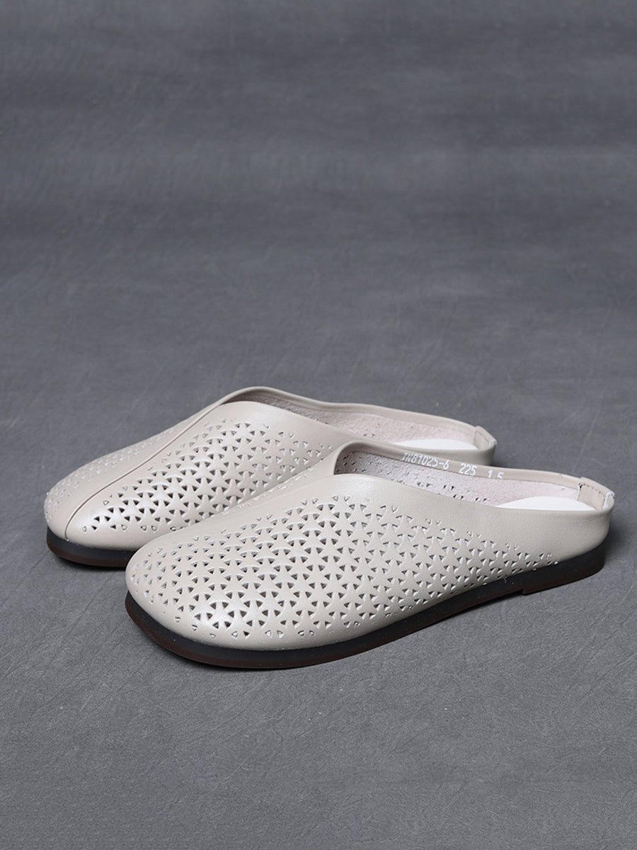 Women Summer Vintage Hollow Out Leather Flat Slippers