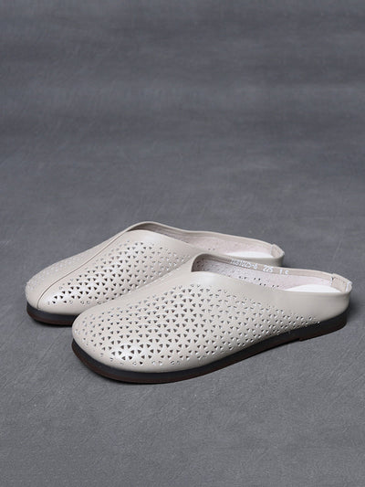 Women Summer Vintage Hollow Out Leather Flat Slippers