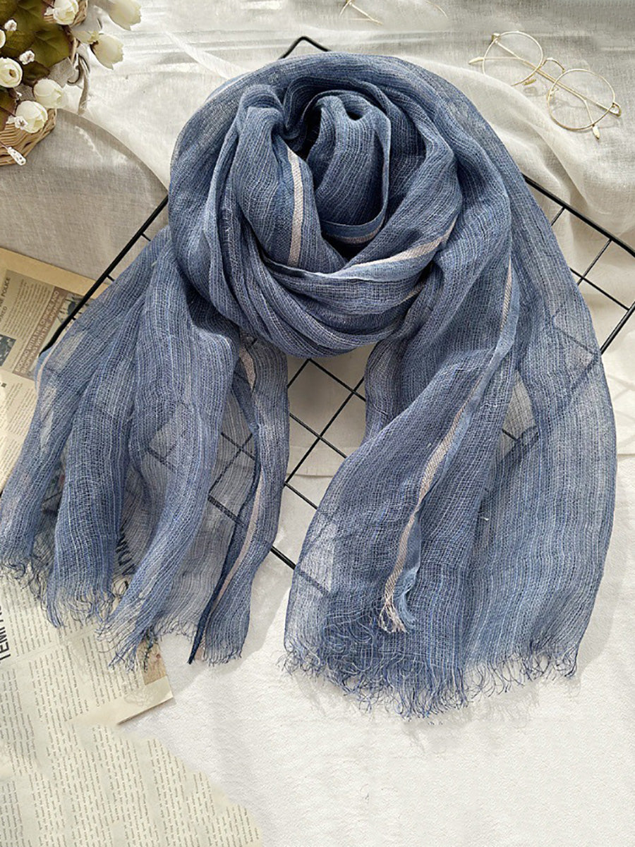 Women Summer Stripe Tassel Linen Shawl Scarf