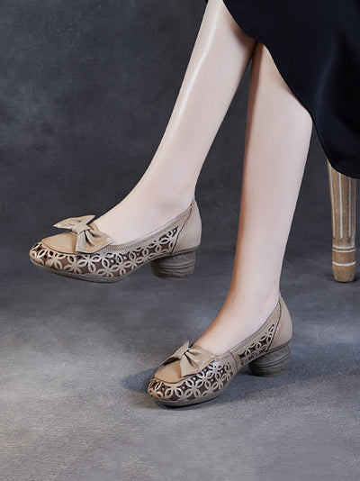 Women Summer Leather Flower Hollow Out Bowknot Shoes
