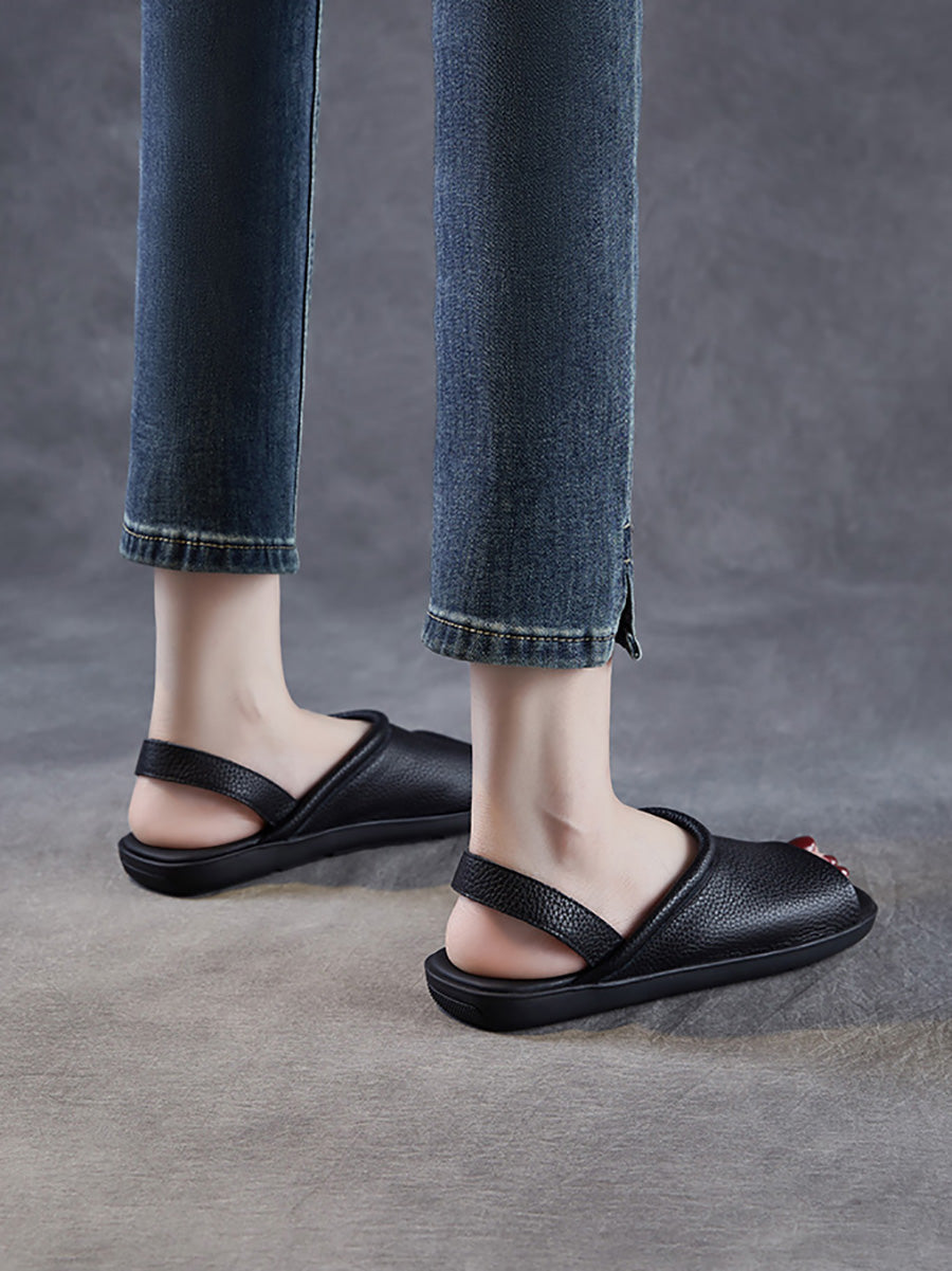 Women Summer Genuine Leather Soft Falt Sandals