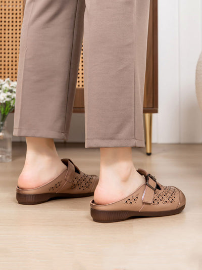 Women Vintage Genuine Leather Hollow Out Low Heel Shoes