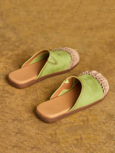 Women Casual Summer Pleated Genuine Leather Slippers
