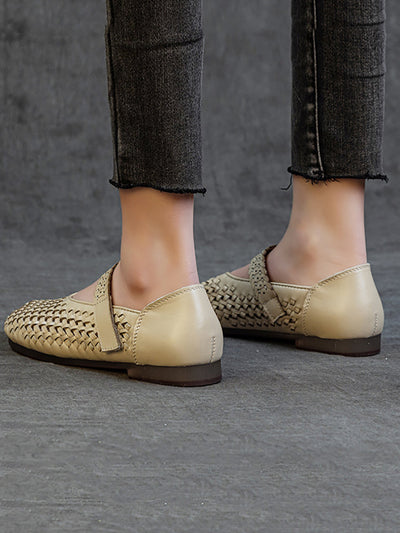 Women Summer Leather Hollow Out Low Heel Shoes