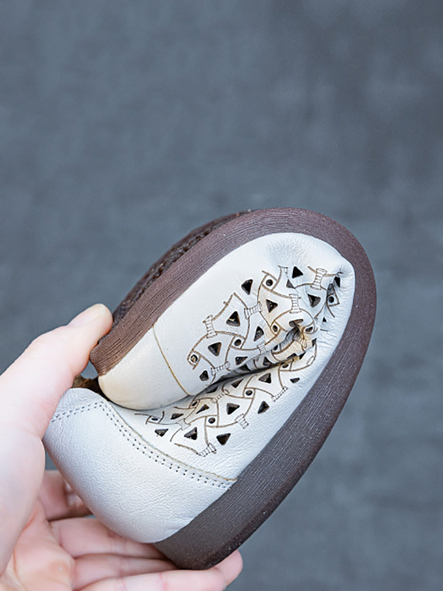 Women Summer Genuine Leather Hollow Out Low Heel Shoes