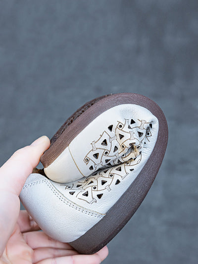 Women Summer Genuine Leather Hollow Out Low Heel Shoes
