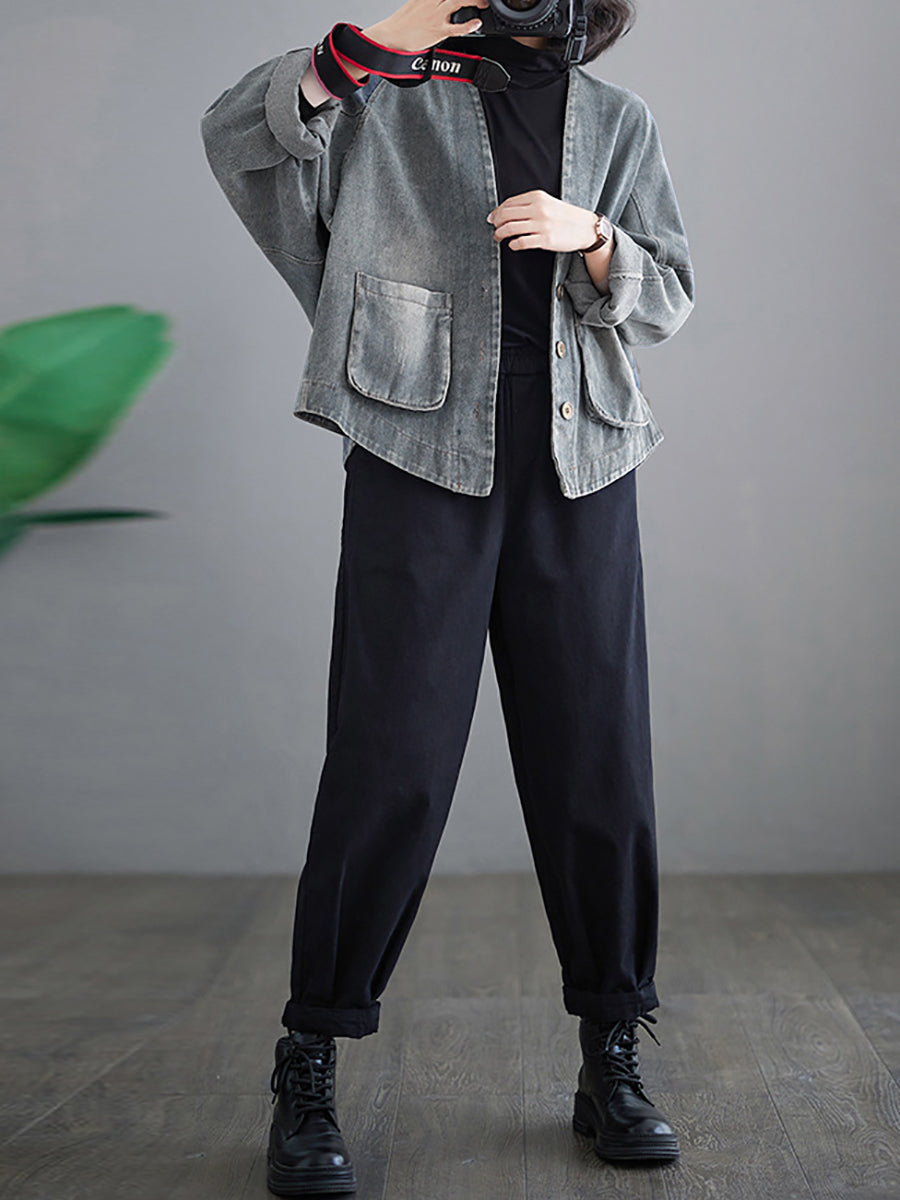 Women Retro Washed Spring Denim Short Coat