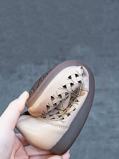 Women Casual Soft Leather Hollow Out Low Heel Shoes