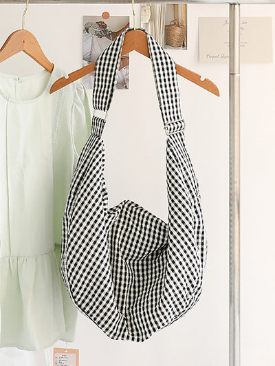 Women Casual Plaid Canvas Dumpling Shoulder Bag