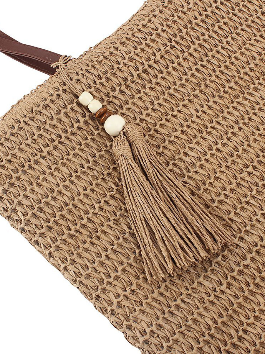 Women Summer Pure Color Straw Weave Shoulder Bag