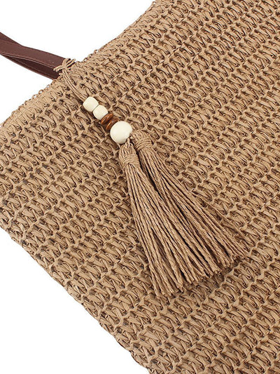 Women Summer Pure Color Straw Weave Shoulder Bag