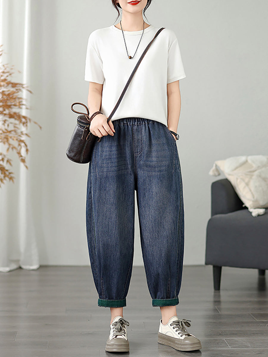 Women Casual Summer Pure Color Denim Harem Pants