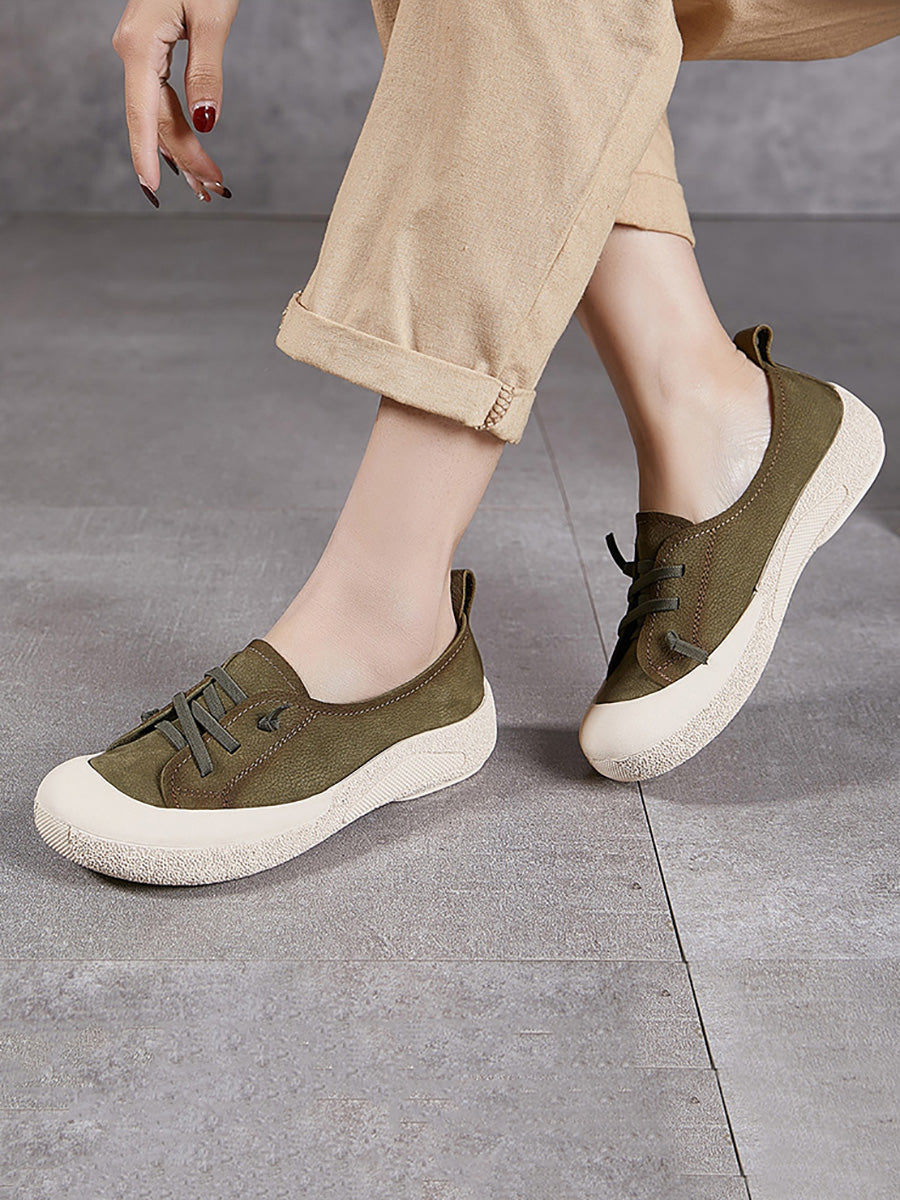 Women Casual Summer Genuine Leather Flat Shoes