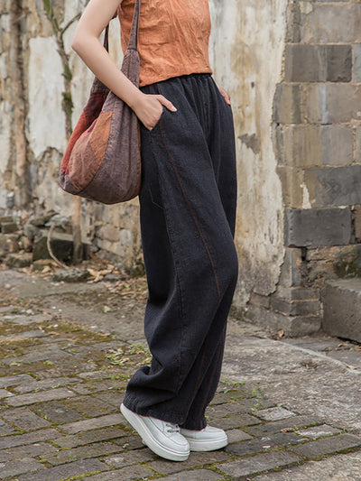 Women Summer Worn Pure Color Ramie Bloomers