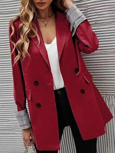Long Sleeves Loose Buttoned Pockets Split-Joint Notched Collar Blazer Outerwear