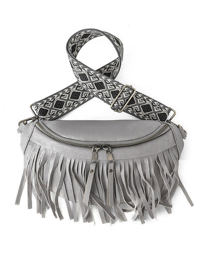 Geometric Tasseled Zipper Crossbody Bags