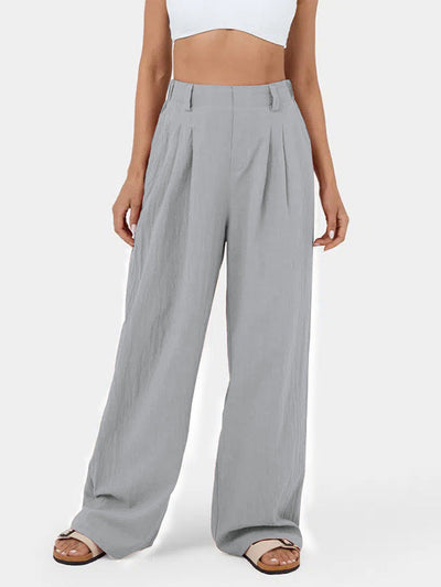 Loose Wide Leg Pleated Solid Color Split-Joint Pants Trousers