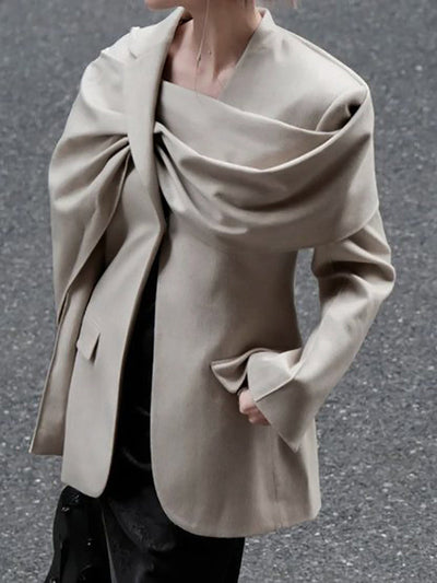 Long Sleeves Loose Pockets Solid Color Split-Joint Notched Collar Blazer Outerwear