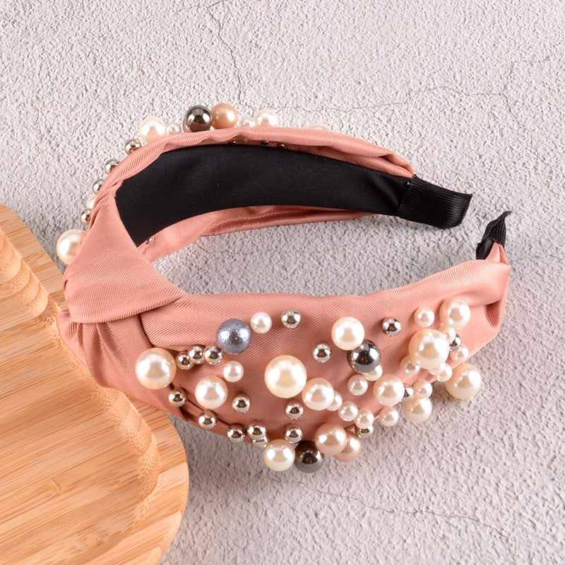 fashion pearl knotted solid color headband