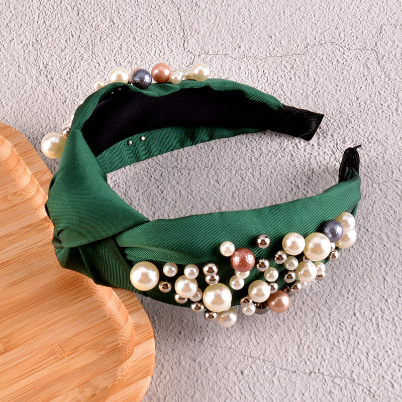 fashion pearl knotted solid color headband