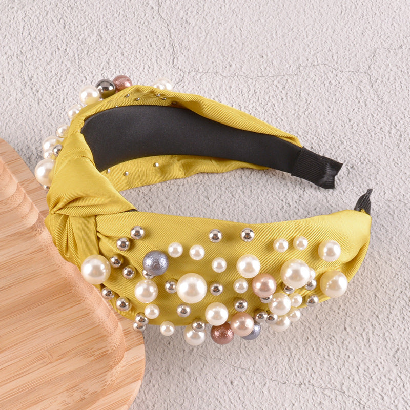 fashion pearl knotted solid color headband