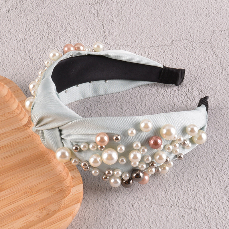 fashion pearl knotted solid color headband
