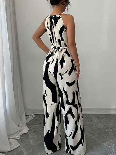 Loose Sleeveless Contrast Color Pleated Spaghetti-Neck Jumpsuits