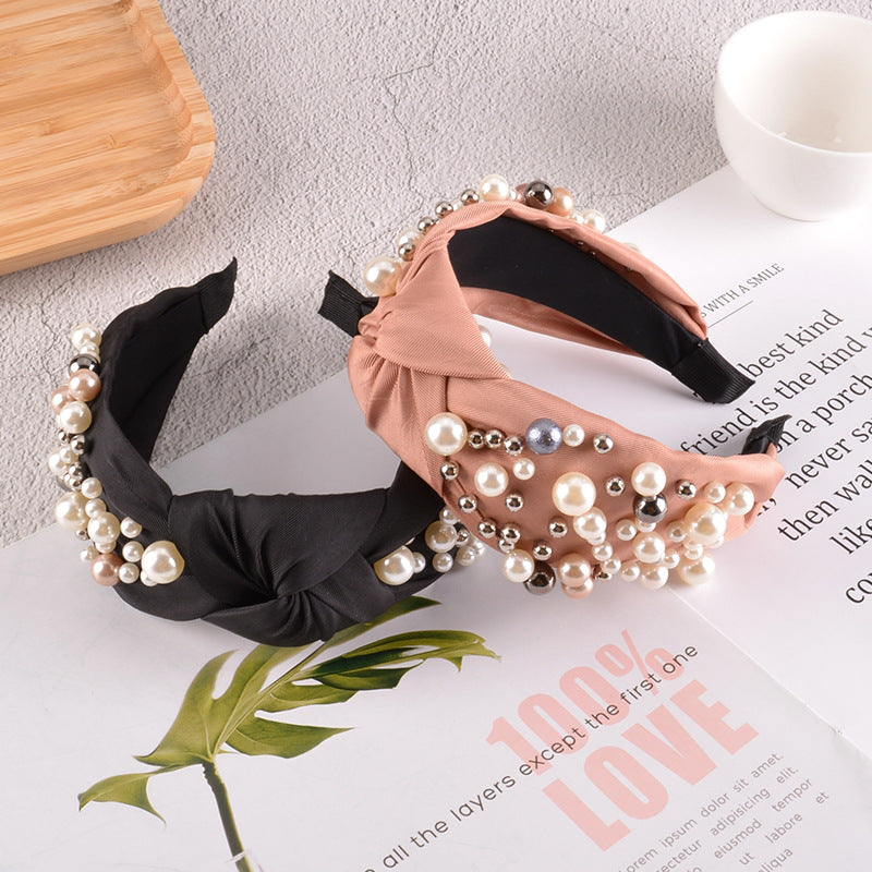 fashion pearl knotted solid color headband