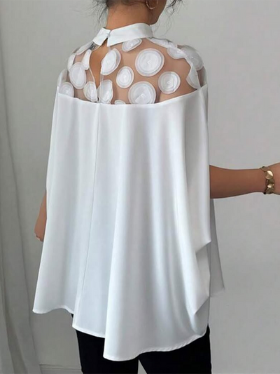 Batwing Sleeves Half Sleeves Polka-Dot See-Through Solid Color Split-Joint Stand Collar Blouses&shirts Tops