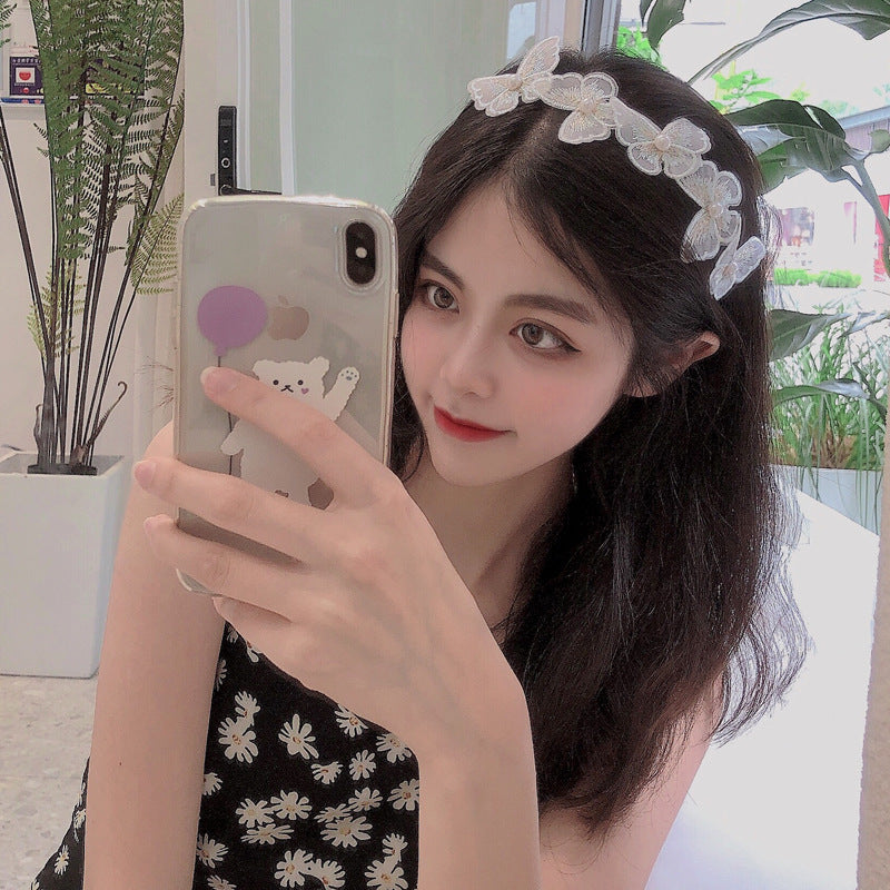 fashion butterfly alloy lace inlay artificial pearls hair band 1 piece