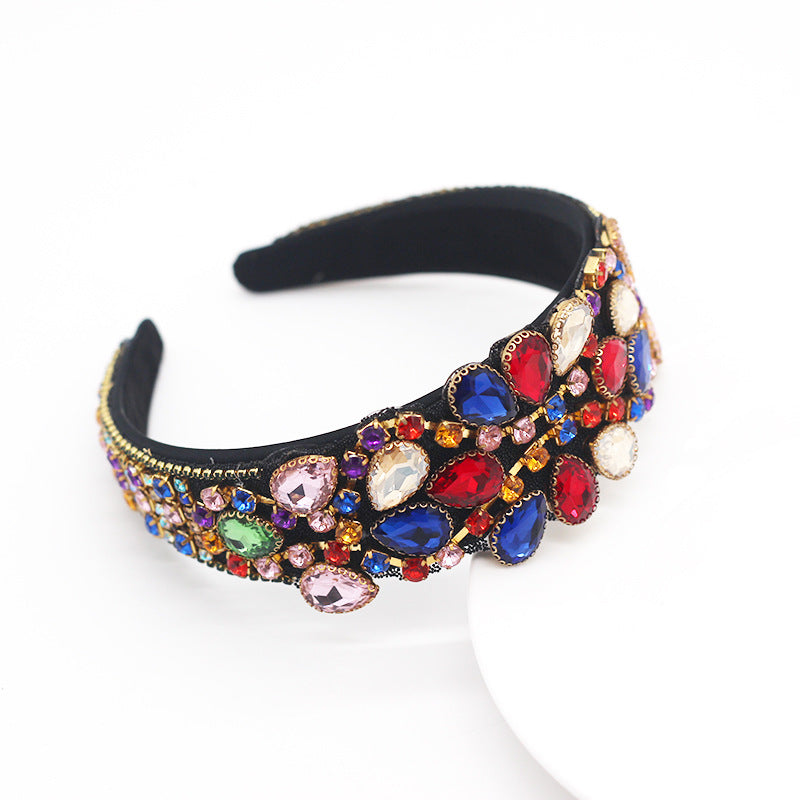 baroque style headband color rhinestone gem geometric prom catwalk hair ornament