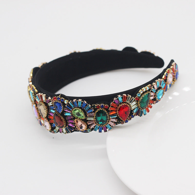 baroque style headband color rhinestone gem geometric prom catwalk hair ornament