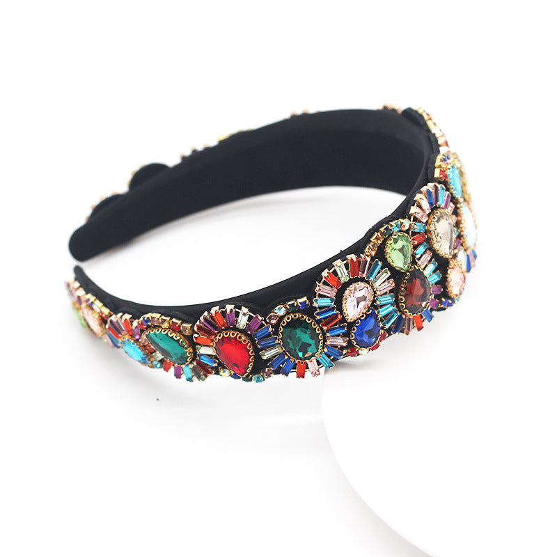 baroque style headband color rhinestone gem geometric prom catwalk hair ornament