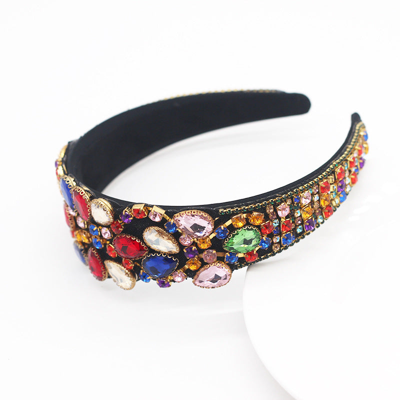 baroque style headband color rhinestone gem geometric prom catwalk hair ornament