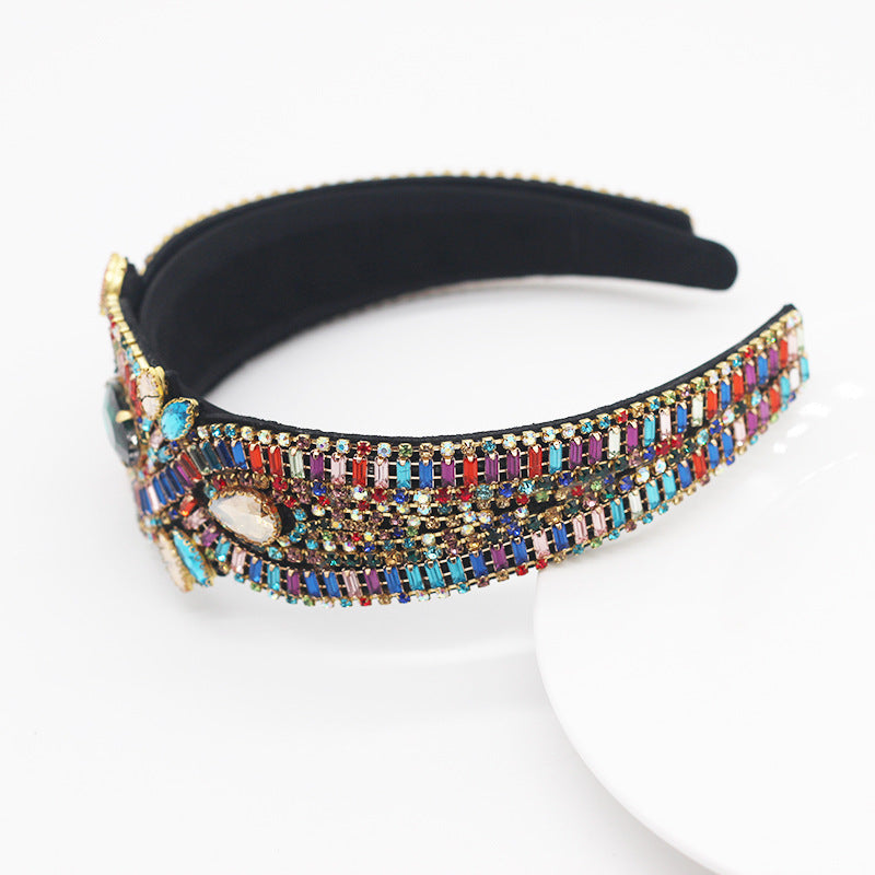 baroque style headband color rhinestone gem geometric prom catwalk hair ornament