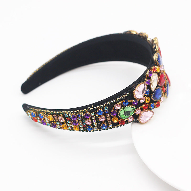 baroque style headband color rhinestone gem geometric prom catwalk hair ornament