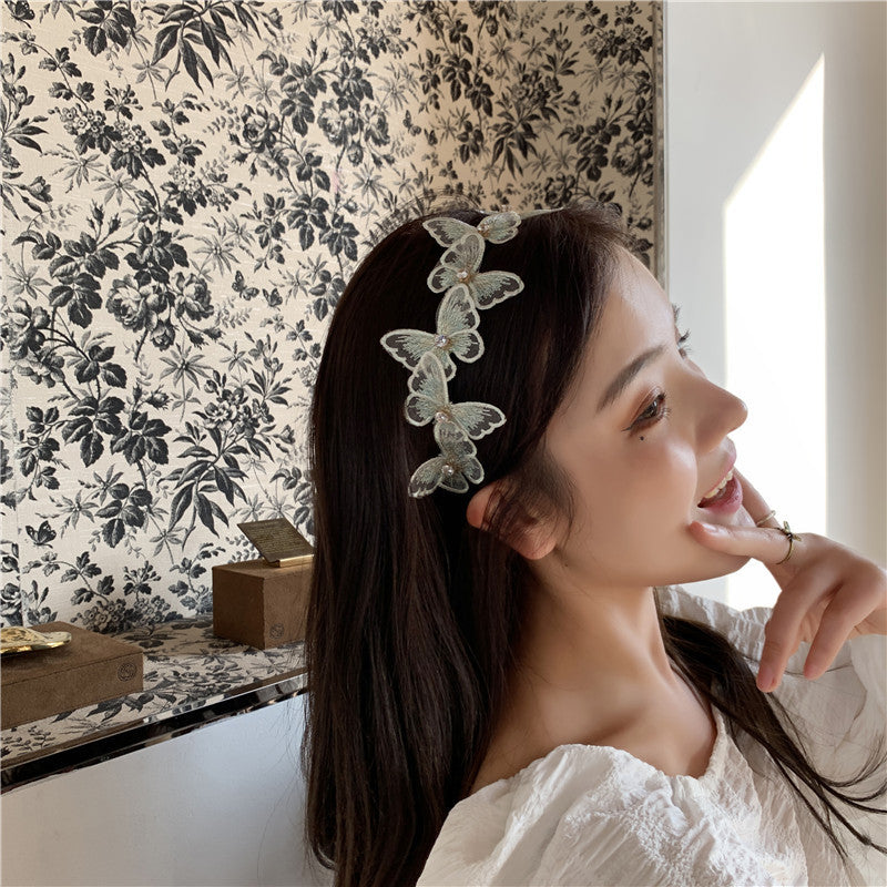 fashion butterfly alloy lace inlay artificial pearls hair band 1 piece
