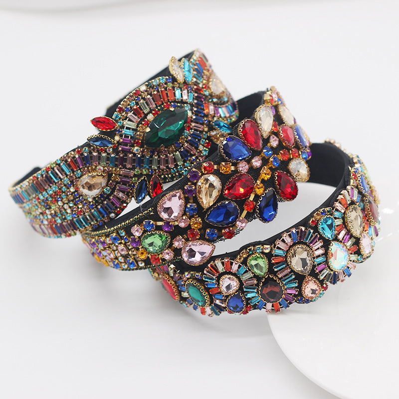baroque style headband color rhinestone gem geometric prom catwalk hair ornament